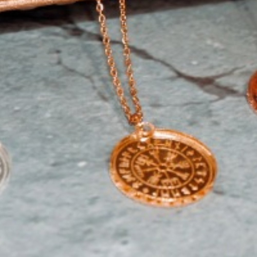 Nordic Compass - Gold Acrylic Pendant with 18 inch Gold Chain